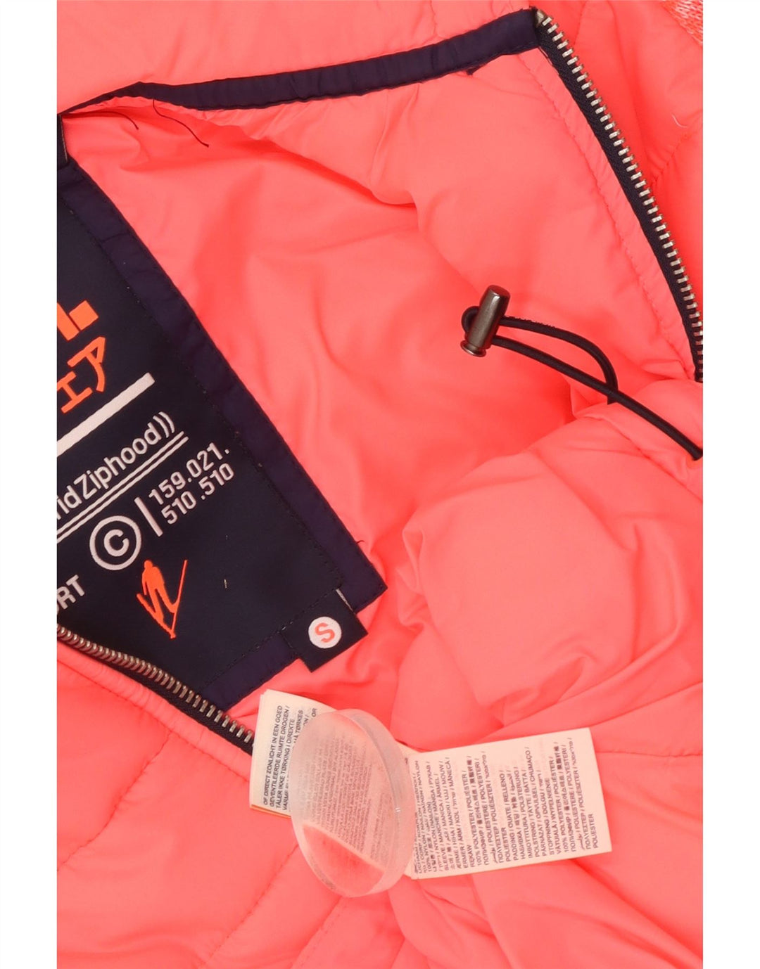 Superdry Damen-Bomberjacke mit Kapuze, Gr. 8, klein, rosa geflecktes Nylon