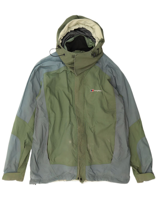 Berghaus Herren-Regenjacke mit Kapuze, UK 40, groß, grünes Colourblock-Nylon