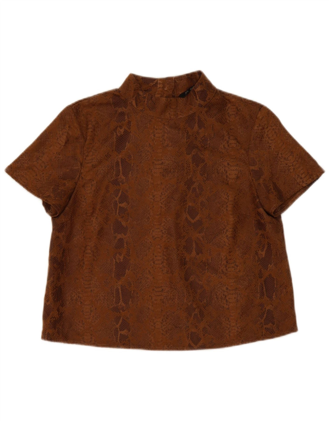 Zara Damen Blusenoberteil UK 14 Mittelbraunes Polyester mit Animal-Print