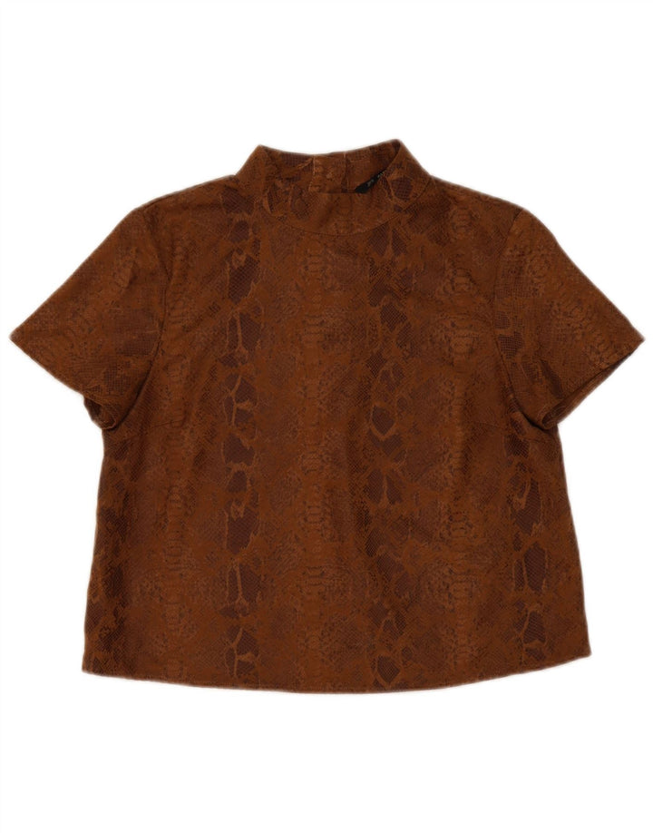 Zara Damen Blusenoberteil UK 14 Mittelbraunes Polyester mit Animal-Print