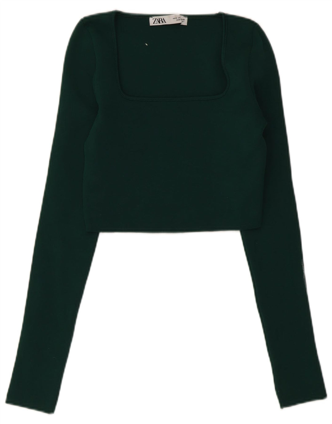 Zara Damen Crop Top Langarm UK 8 Small Grün Polyester