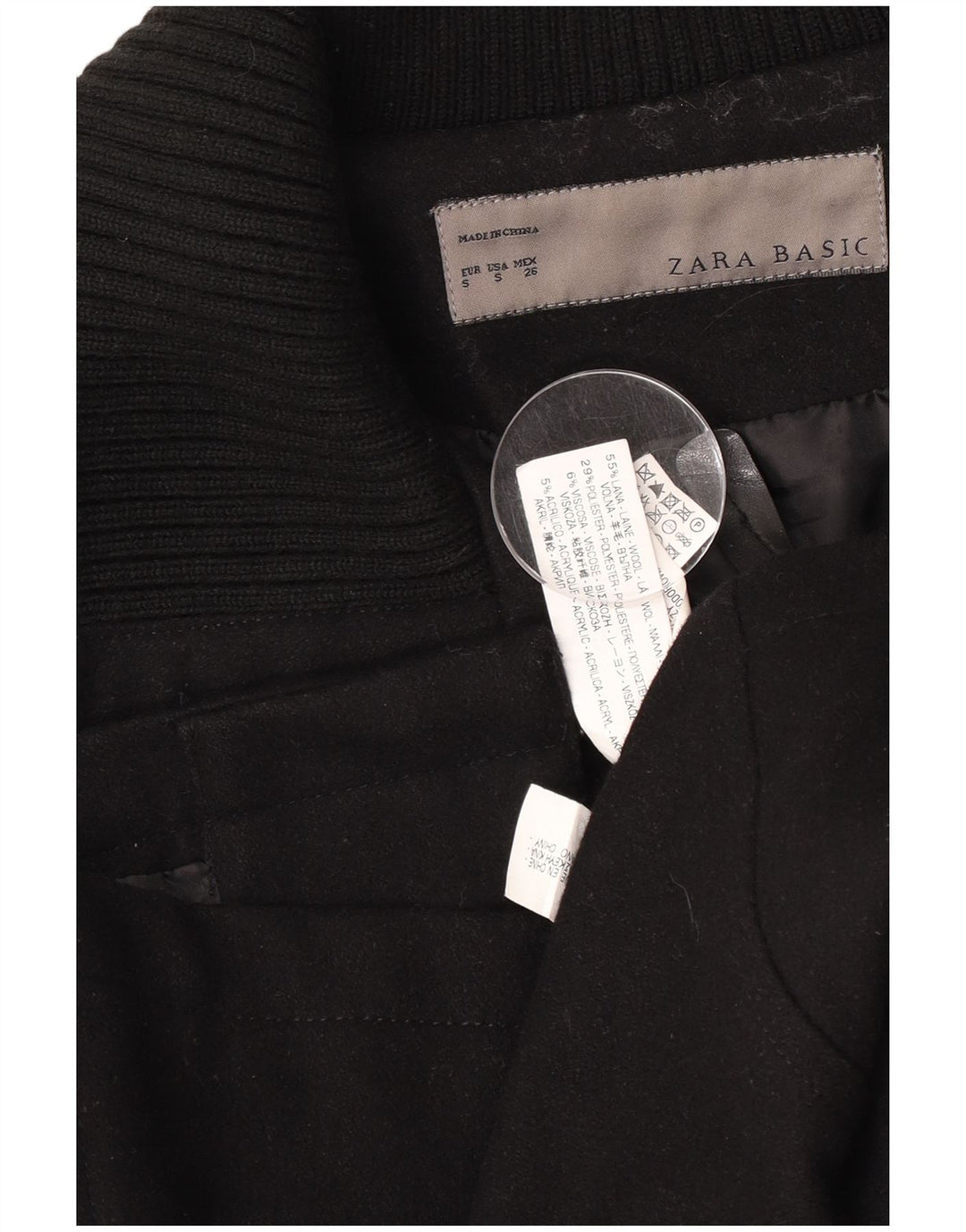 Zara Damen Trenchcoat UK 10 Small Schwarze Wolle
