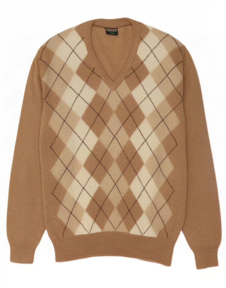 WESTBURY Herren-Pullover mit V-Ausschnitt, Gr. 52/54, groß, beige Argyle/Diamant