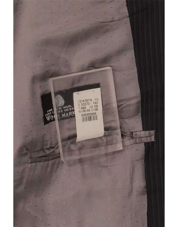 Calvin Klein Herren Longline Blazer Jacke UK 44 2XL Schwarz Nadelstreifen Schurwolle