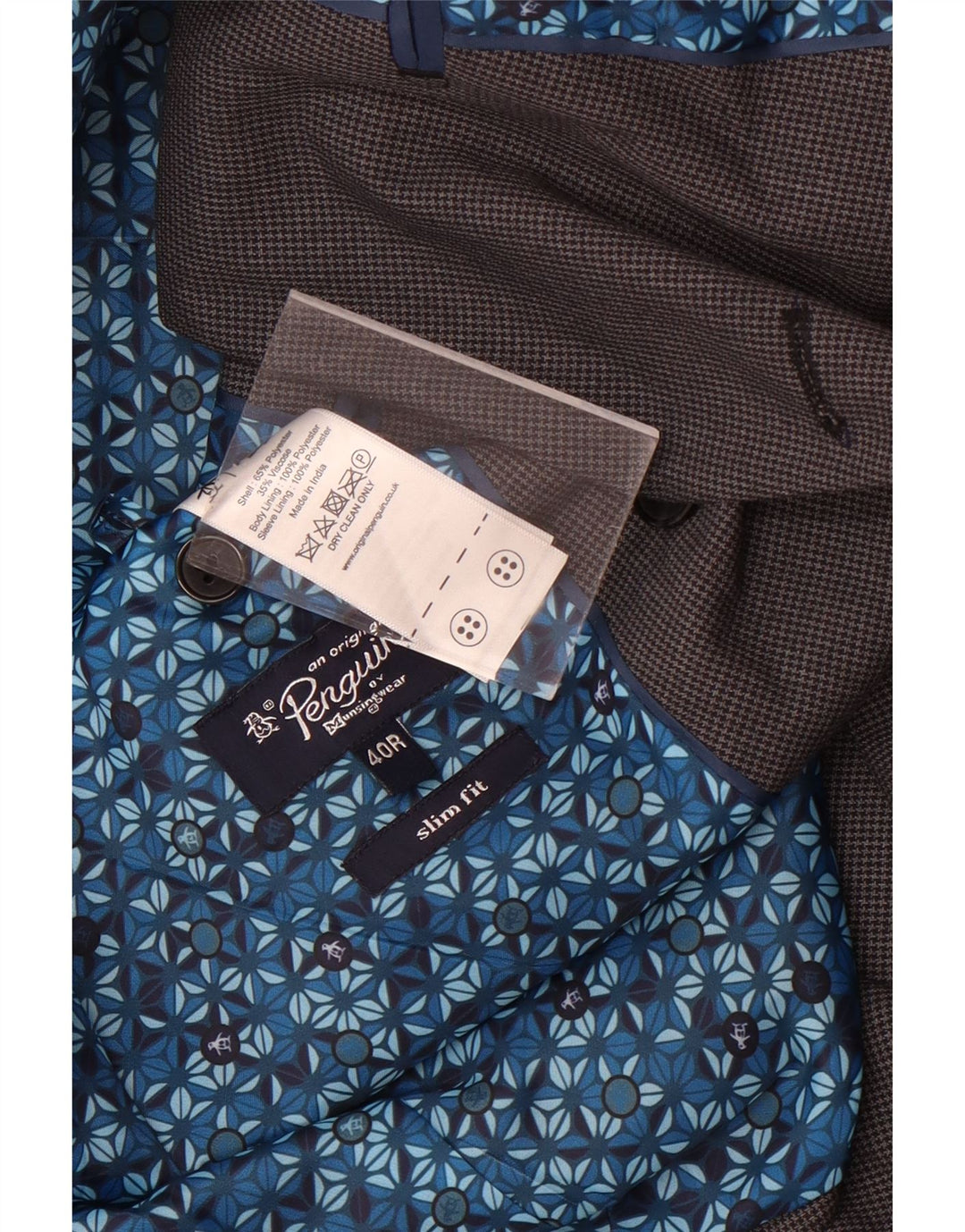 Penguin Herren-Blazer, zweireihig, Gr. 40, Grau, Hahnentrittmuster