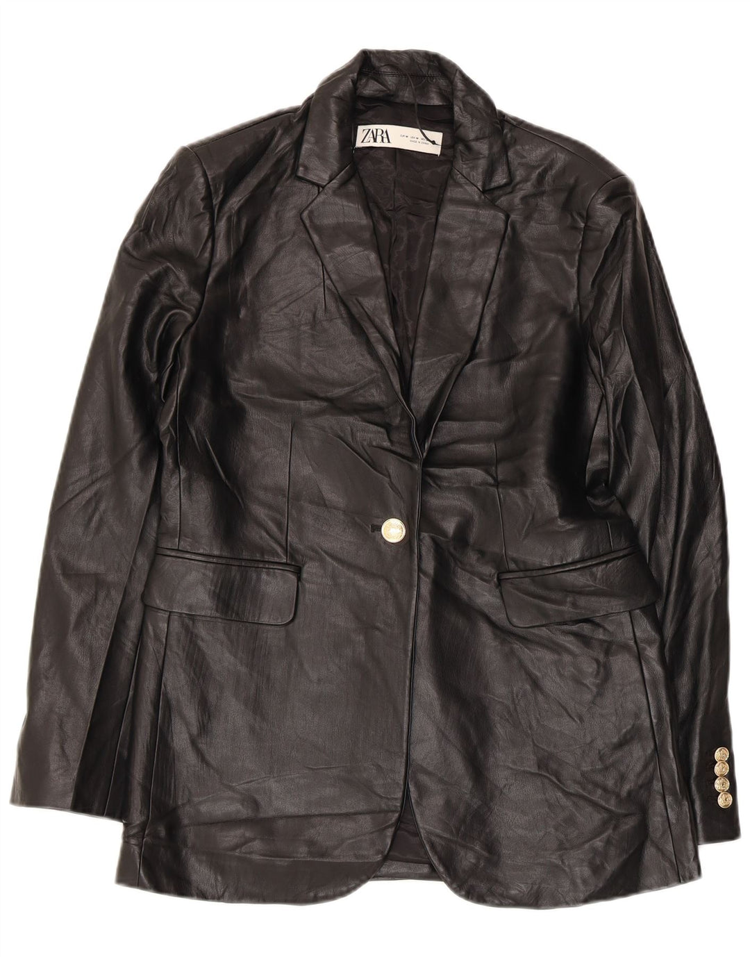 Zara Damen 1-Knopf-Blazer aus Kunstleder, Gr. 14, Mittelschwarz