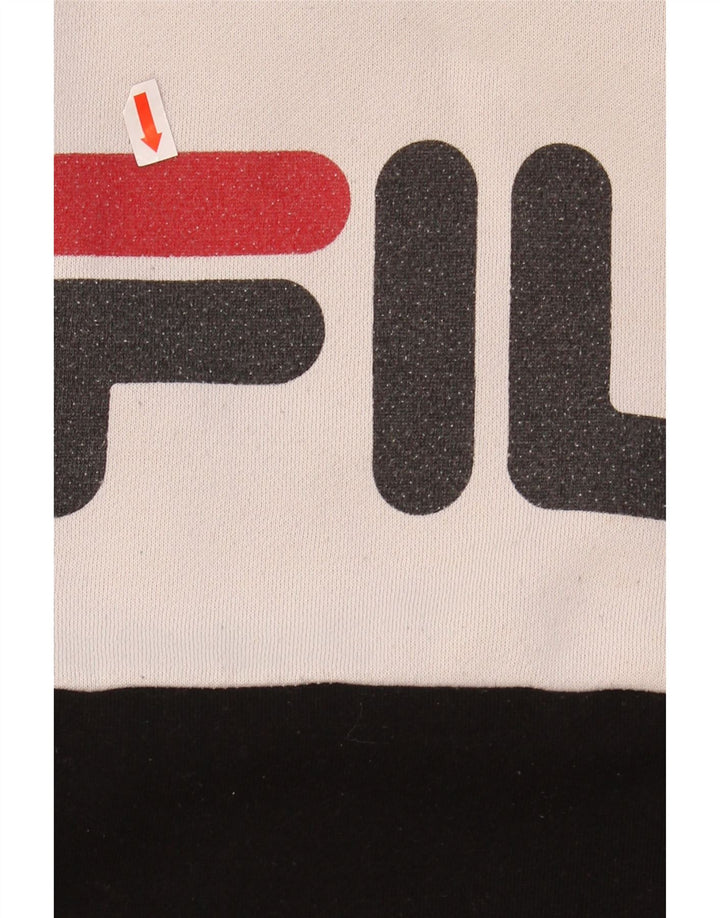 FILA Mens Graphic Hoodie Jumper Small Grey Colourblock Polyester Vintage Fila and Second-Hand Fila from Messina Hembry 