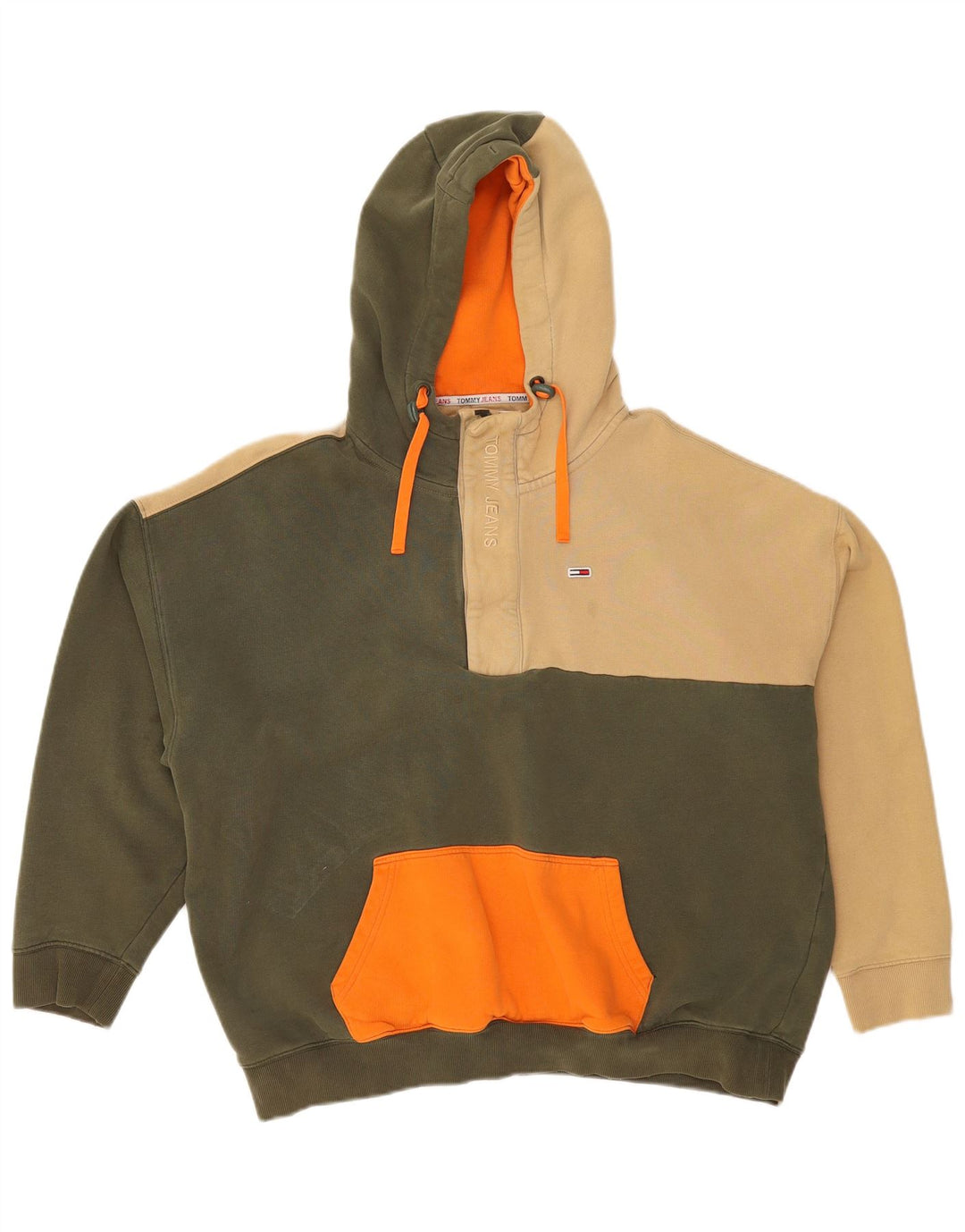 TOMMY JEANS Herren-Kapuzenpullover in Übergröße mit Reißverschluss am Hals, mittelgrün, Farbblock