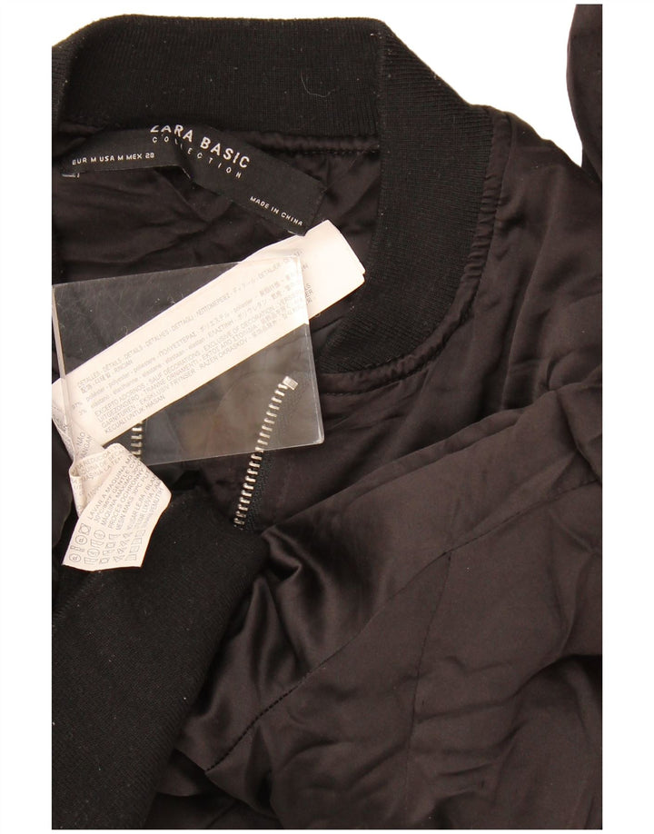 Zara Damen Bomberjacke UK 14 Mittelschwarzes Polyester