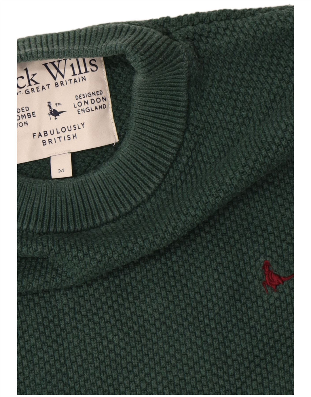 Jack Wills Herren-Pullover mit Rundhalsausschnitt, mittelgrüne Baumwolle
