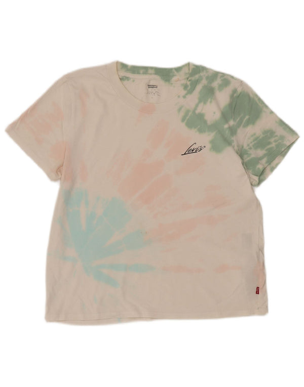 Levi's Damen T-Shirt Top UK 14 Mittelweiße Batik-Baumwolle