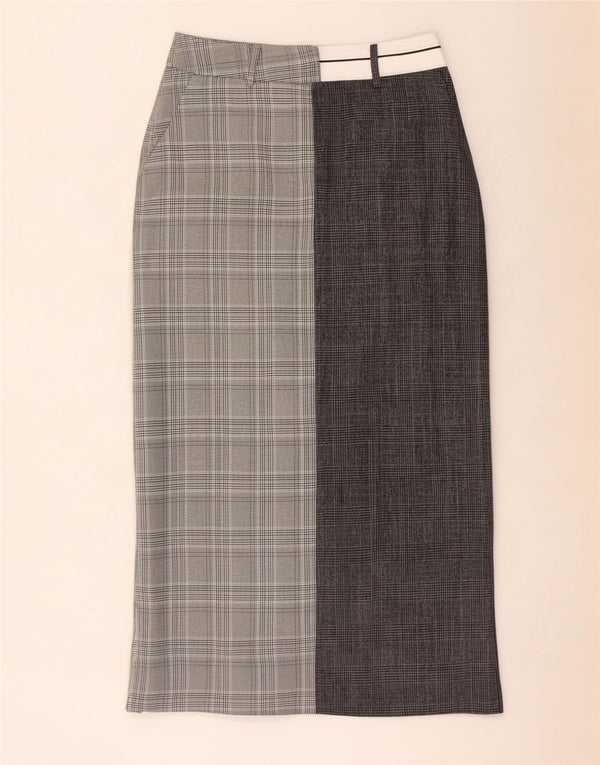 Topshop Womens Maxi Skirt UK 8 Small W28 Grey Houndstooth Cotton