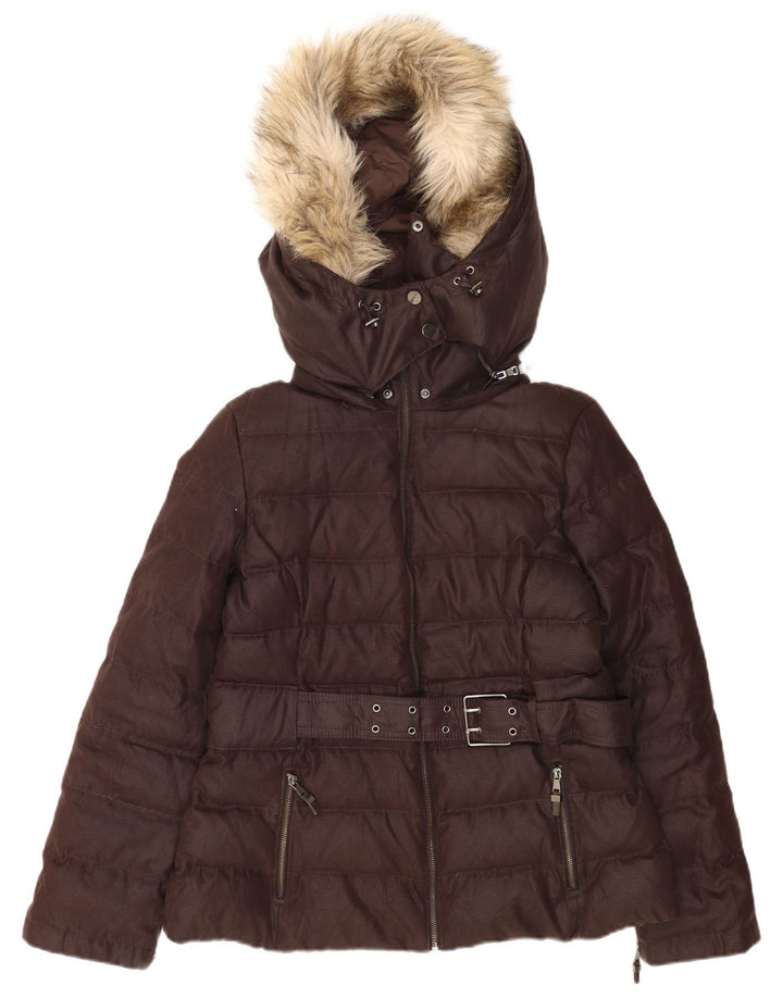 Zara Damen-Jacke mit Kapuze, gepolstert, UK 40, Größe L, braun, Polyester
