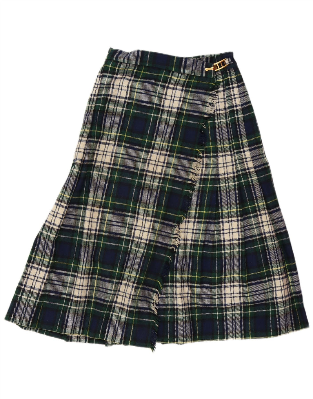 VINTAGE Damen Wickelrock mit hoher Taille IT 42 Medium W26 Grün kariert