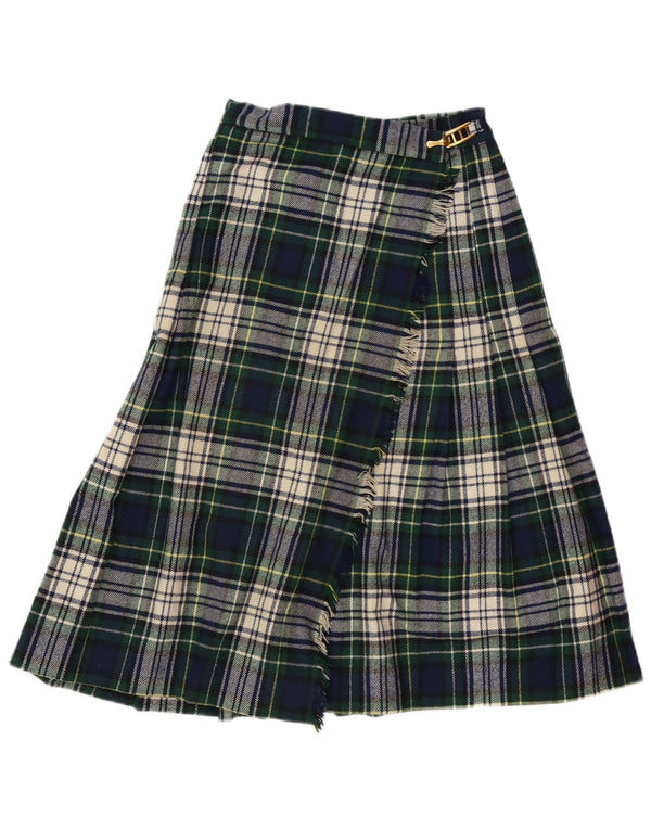 VINTAGE Damen Wickelrock mit hoher Taille IT 42 Medium W26 Grün kariert
