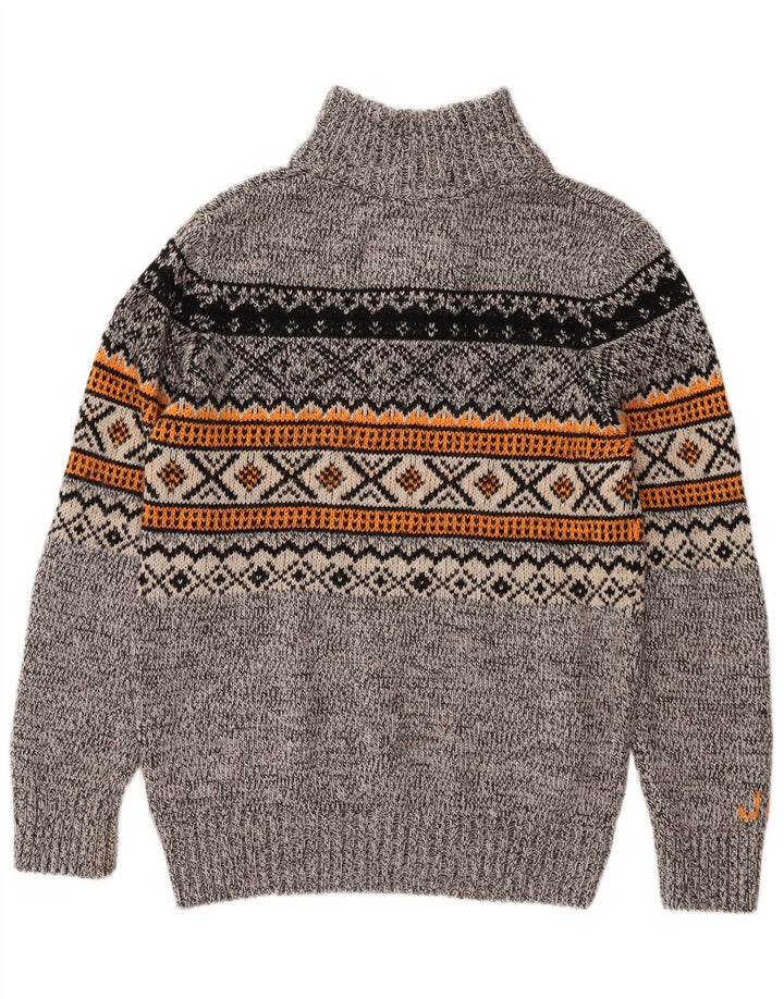 Superdry Herren-Pullover mit Reißverschluss am Hals, groß, Grau, Fair-Isle-Acryl