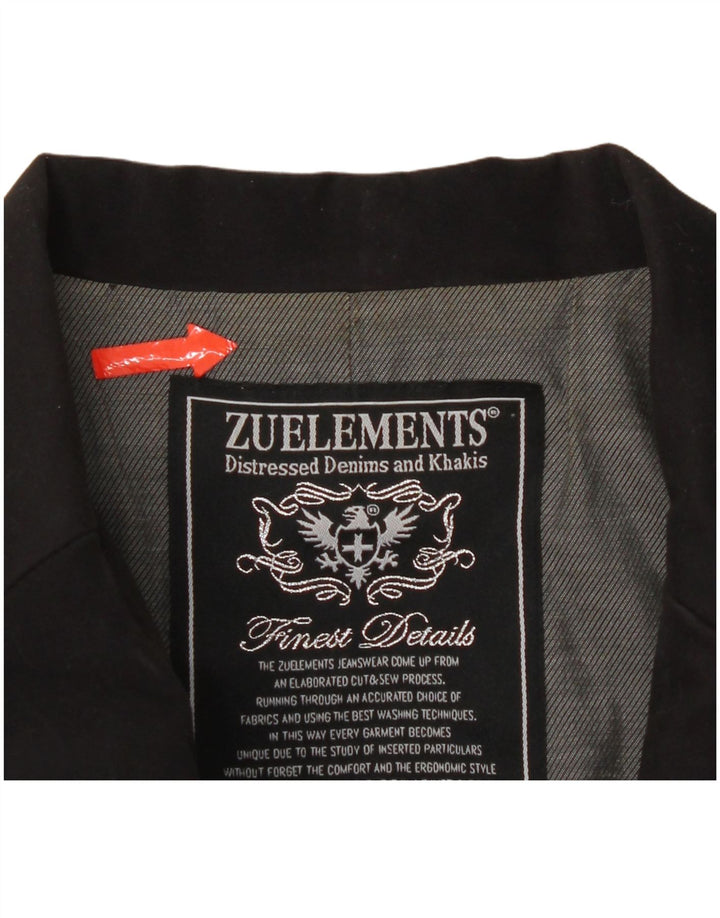 Zu Elements Damen 3-Knopf-Blazerjacke IT 46 Große schwarze Baumwolle