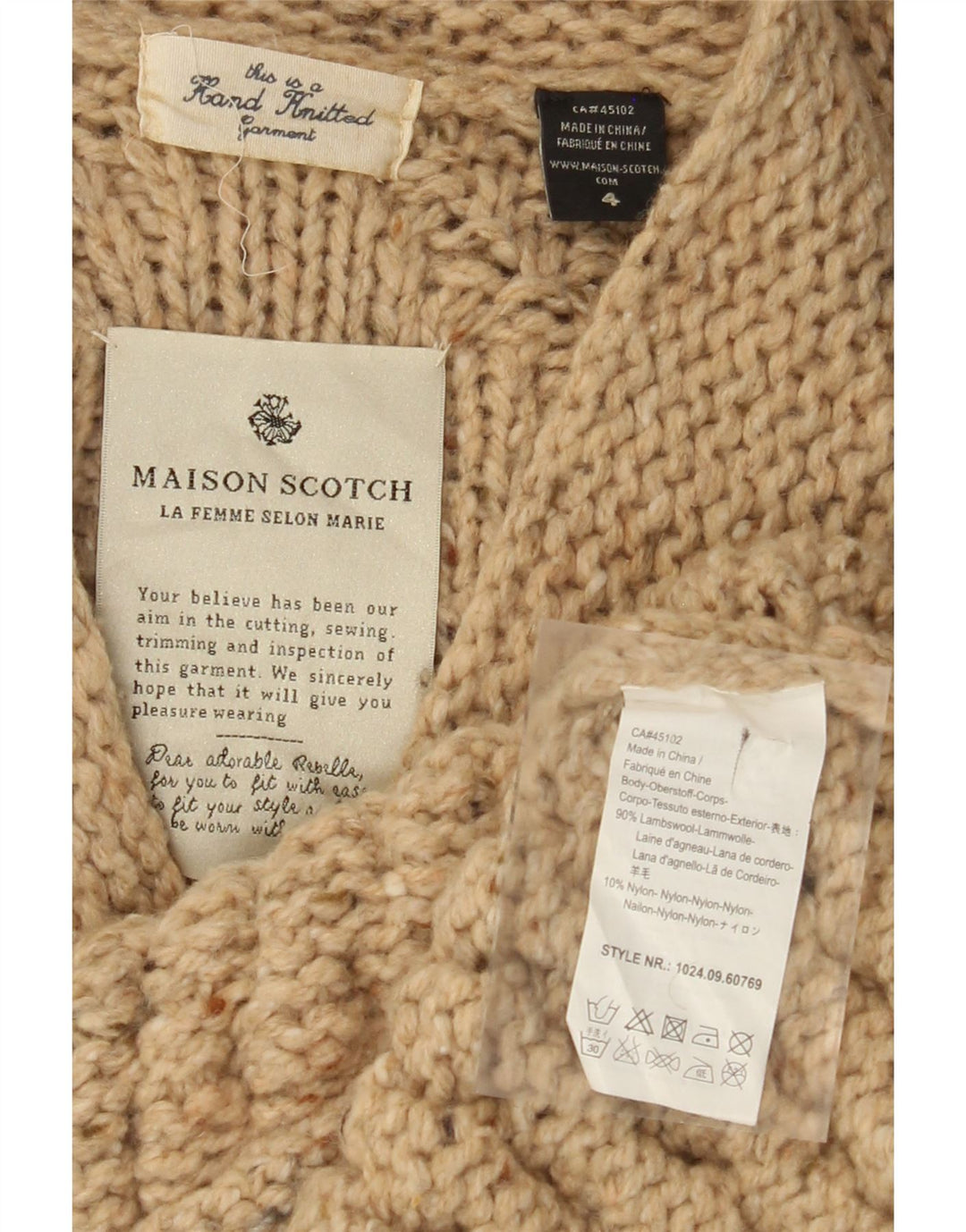 MAISON SCOTCH Damen Strickjacke, handgestrickt, US 4 Small Beige