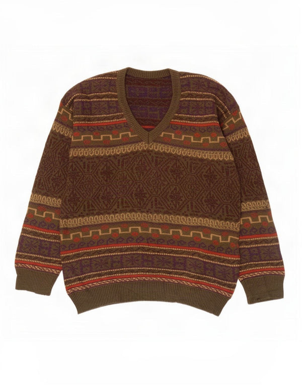 Vintage Herren Pullover mit V-Ausschnitt IT 50 Mittelgrüne Fair-Isle-Wolle