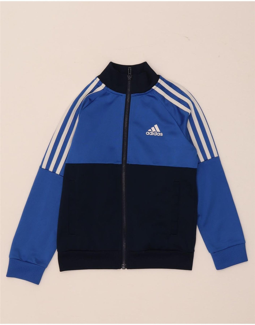 Adidas Jungen-Trainingsanzug-Top-Jacke, 7–8 Jahre, blaues Farbblock-Polyester
