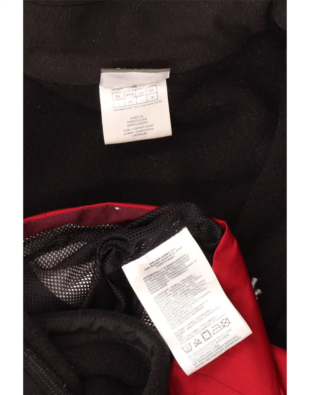 JACK WOLFSKIN Damen-Regenjacke mit Kapuze, UK 16, Größe L, Rot, Farbblock