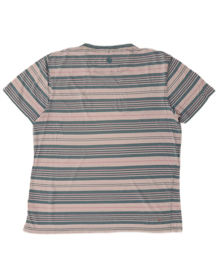 Fat Face Herren-T-Shirt-Oberteil aus mittelblauer, gestreifter Baumwolle