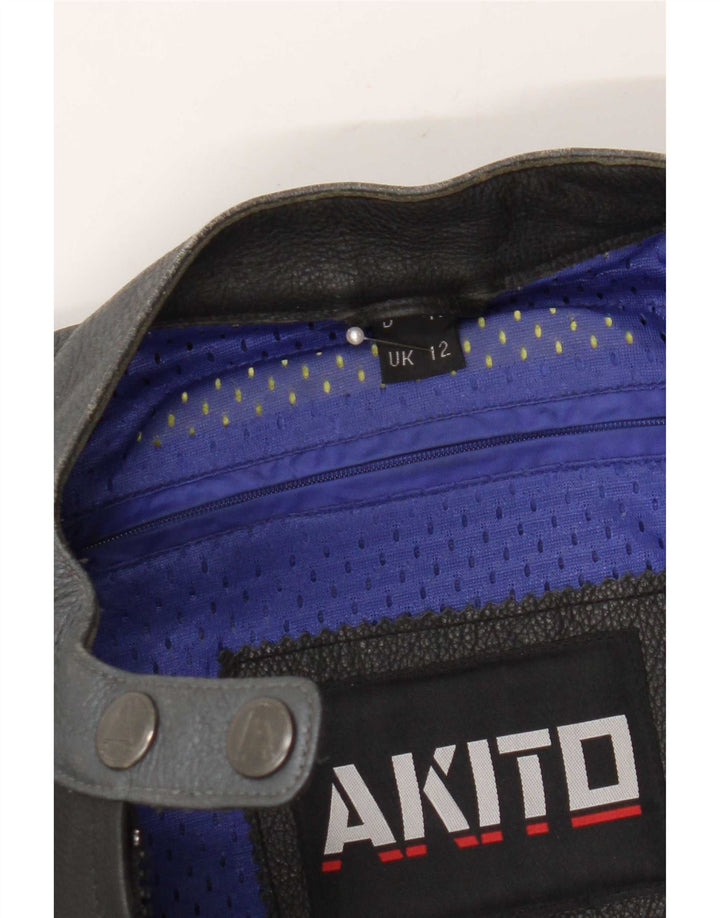 Akito Womens Graphic Leder Racer Jacke UK 12 Medium Black Colourblock