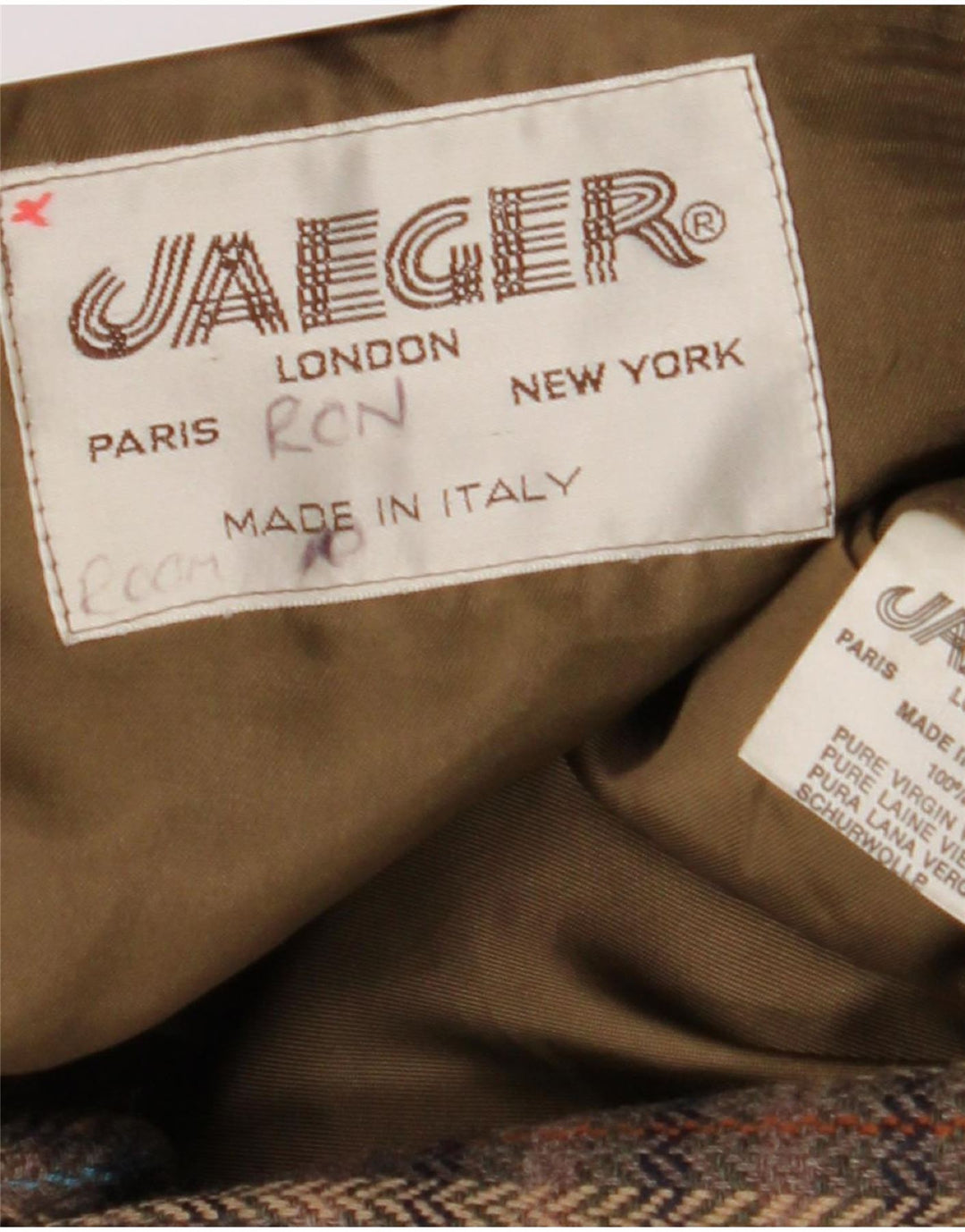 Jaeger Herren-Blazer mit 2 Knöpfen, UK 38, mittelbraun karierte Schurwolle