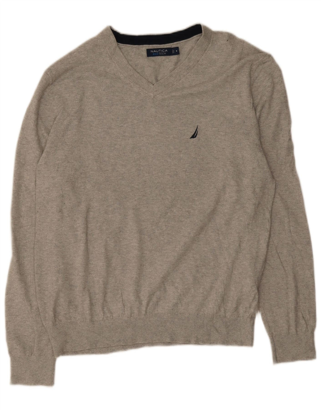 Nautica Herren-Pullover mit V-Ausschnitt aus mittelgrauer Baumwolle