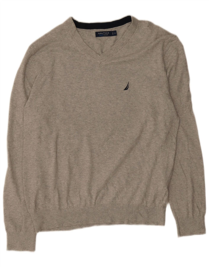 Nautica Herren-Pullover mit V-Ausschnitt aus mittelgrauer Baumwolle