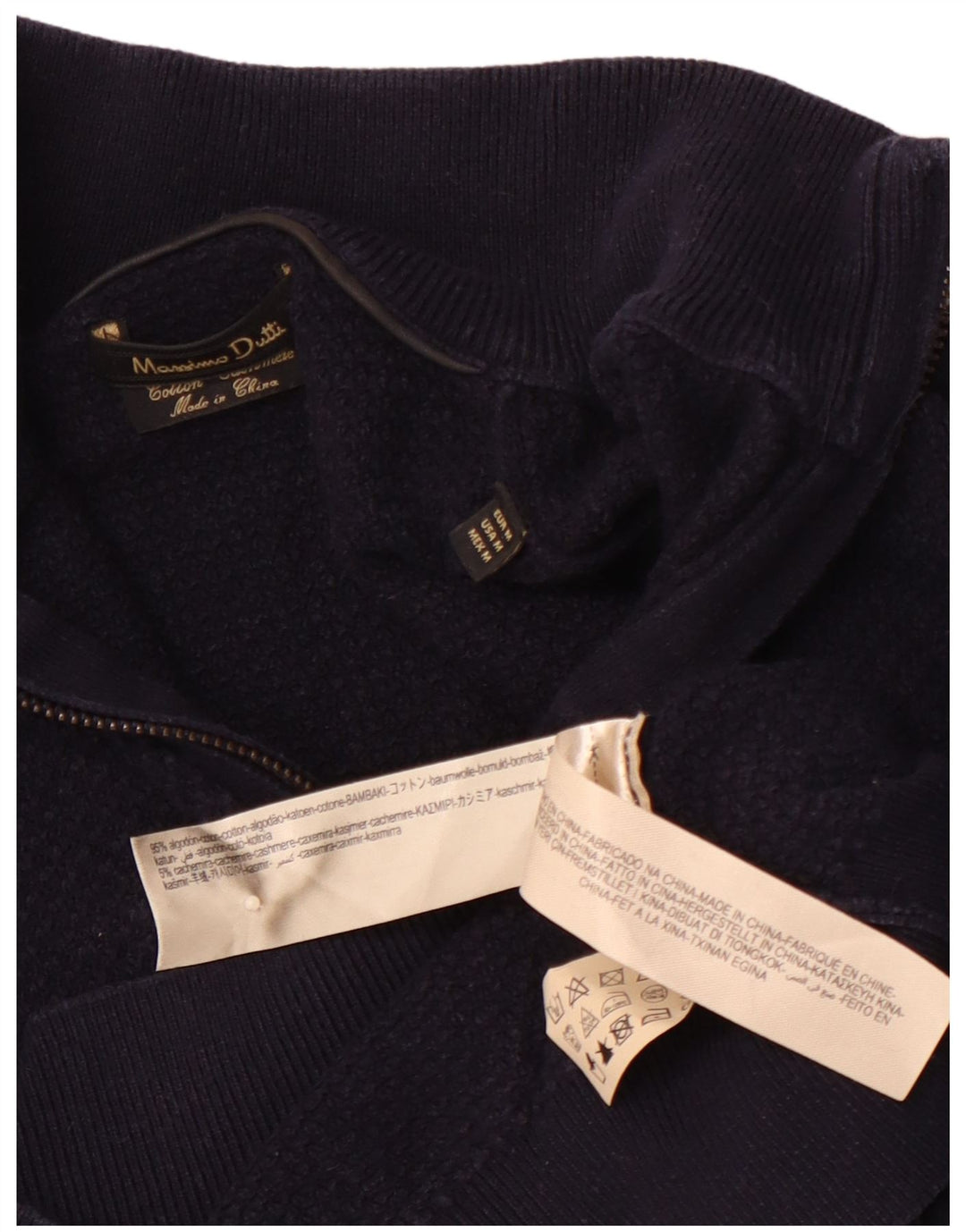 MASSIMO DUTTI Damen-Pullover mit Reißverschluss, UK 12, mittelmarineblaue Baumwolle