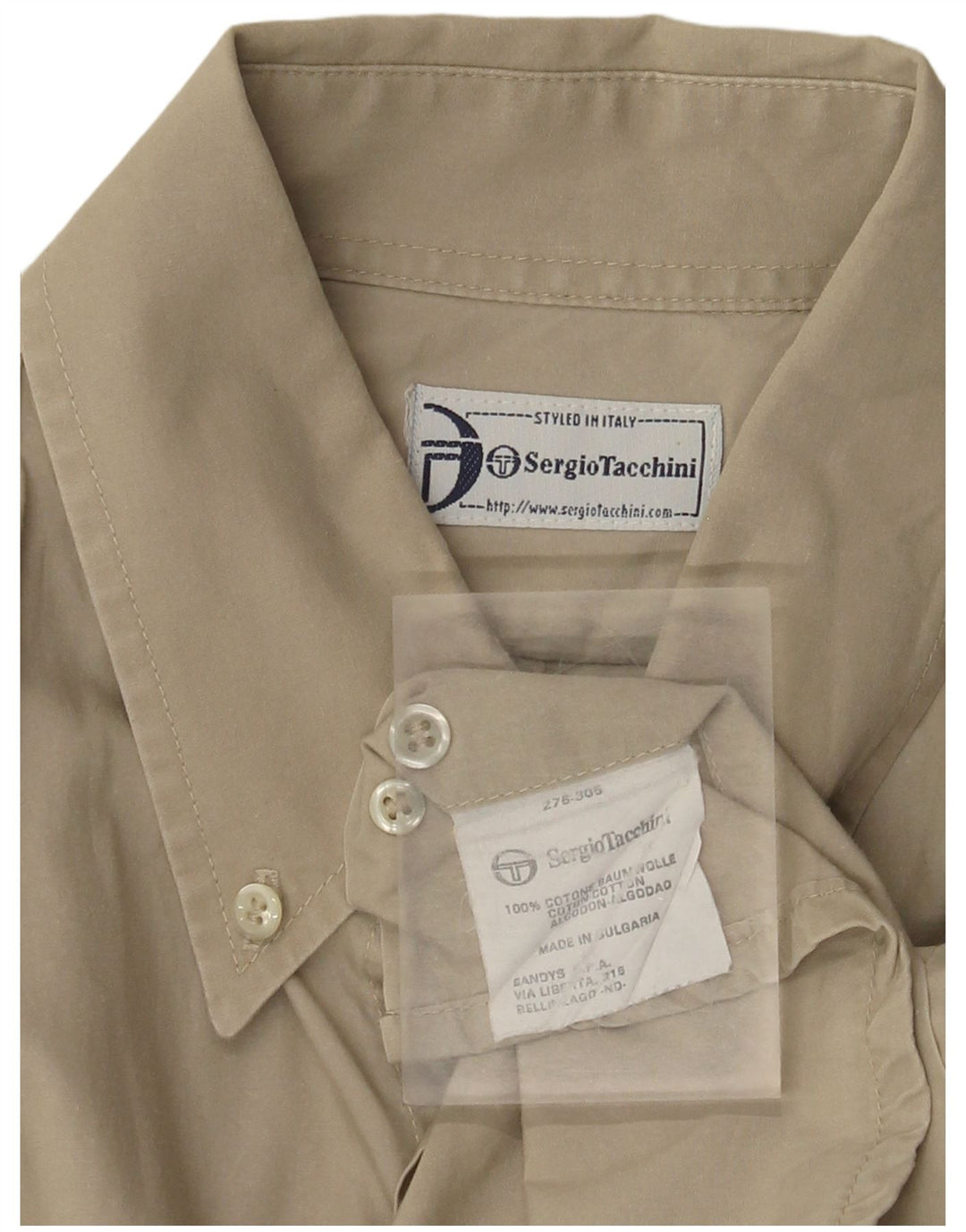 Sergio Tacchini Herren-Kurzarmhemd, groß, Khaki, Baumwolle