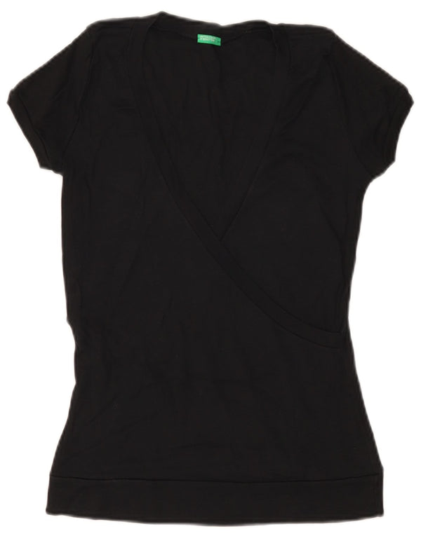 Benetton Damen T-Shirt Top UK 8 Small Schwarz Baumwolle