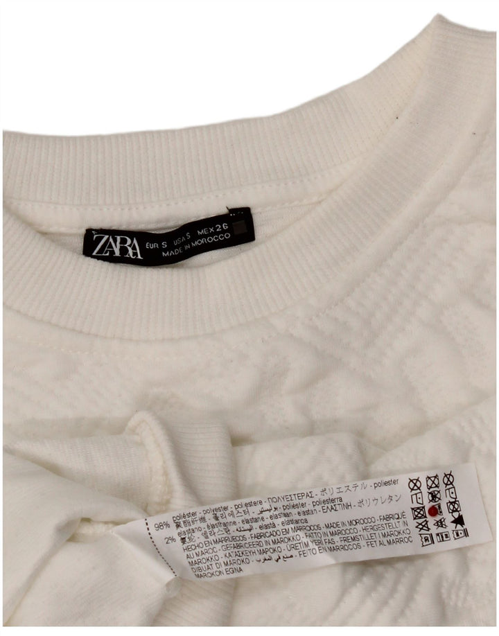 Zara Damen Crop Oversized Sweatshirt Pullover UK 10 Small Weiß Geometrisch