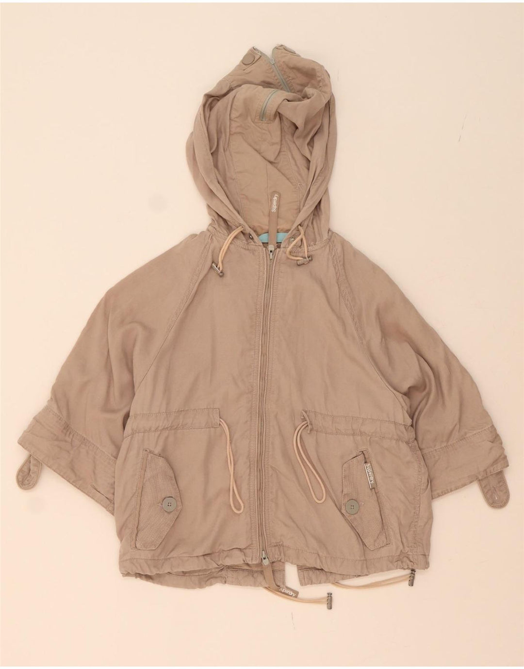 SUPERDRY Girls Hooded Batwing Bomber Jacket 12-13 Years Medium Beige Vintage Superdry and Second-Hand Superdry from Messina Hembry 