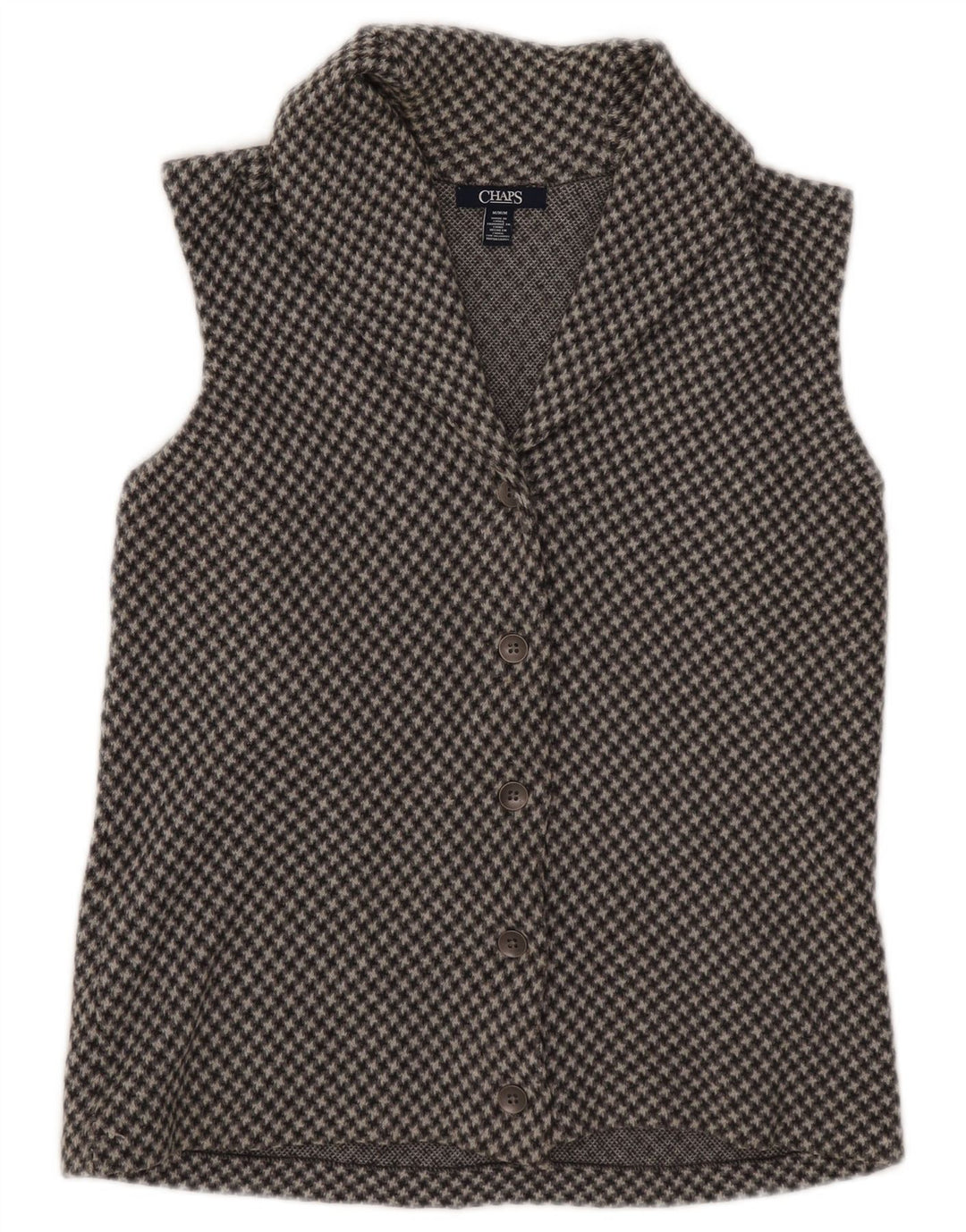 Chaps Ärmelloses Damen-Cardigan-Oberteil UK 14 Mittelgraue Hahnentritt-Baumwolle