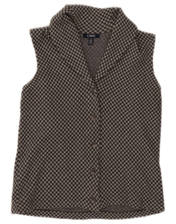 Chaps Ärmelloses Damen-Cardigan-Oberteil UK 14 Mittelgraue Hahnentritt-Baumwolle