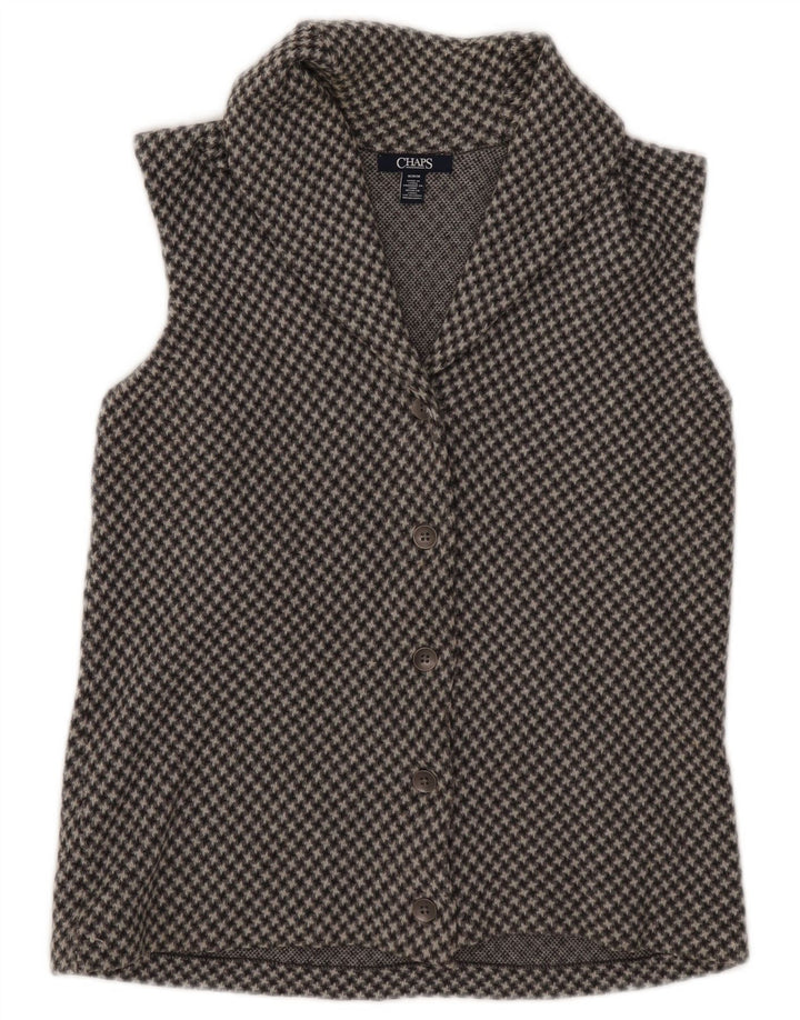 Chaps Ärmelloses Damen-Cardigan-Oberteil UK 14 Mittelgraue Hahnentritt-Baumwolle
