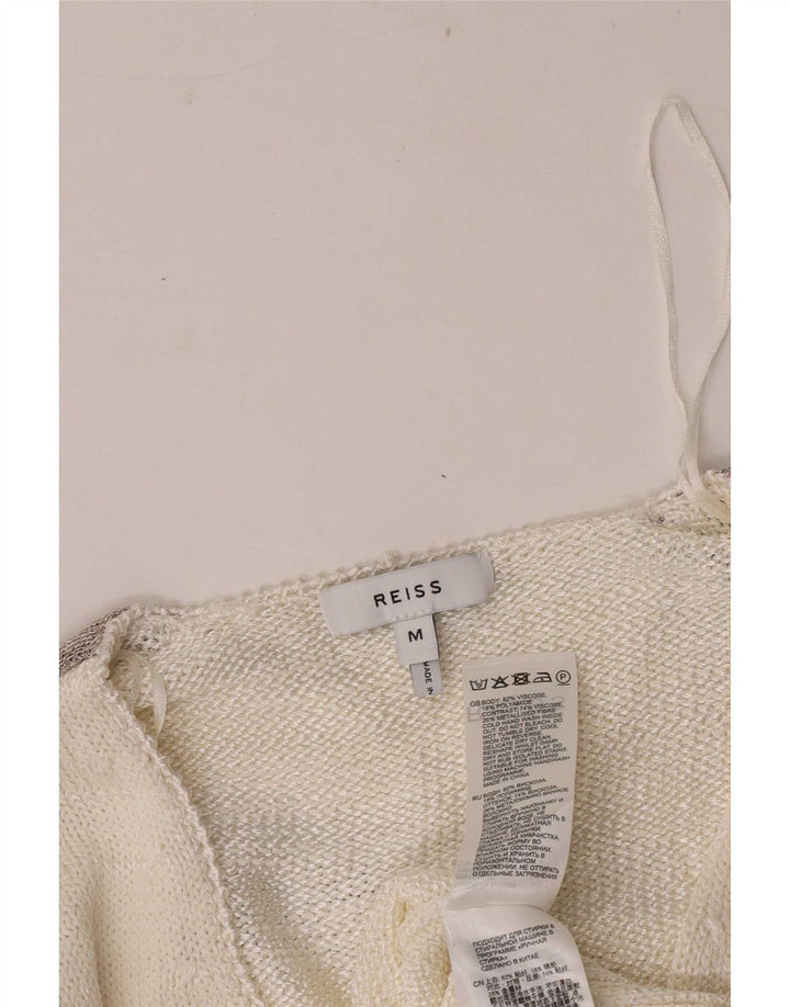 Reiss Damen-Pullover mit V-Ausschnitt, UK 12, Mittelweiß, Farbblock
