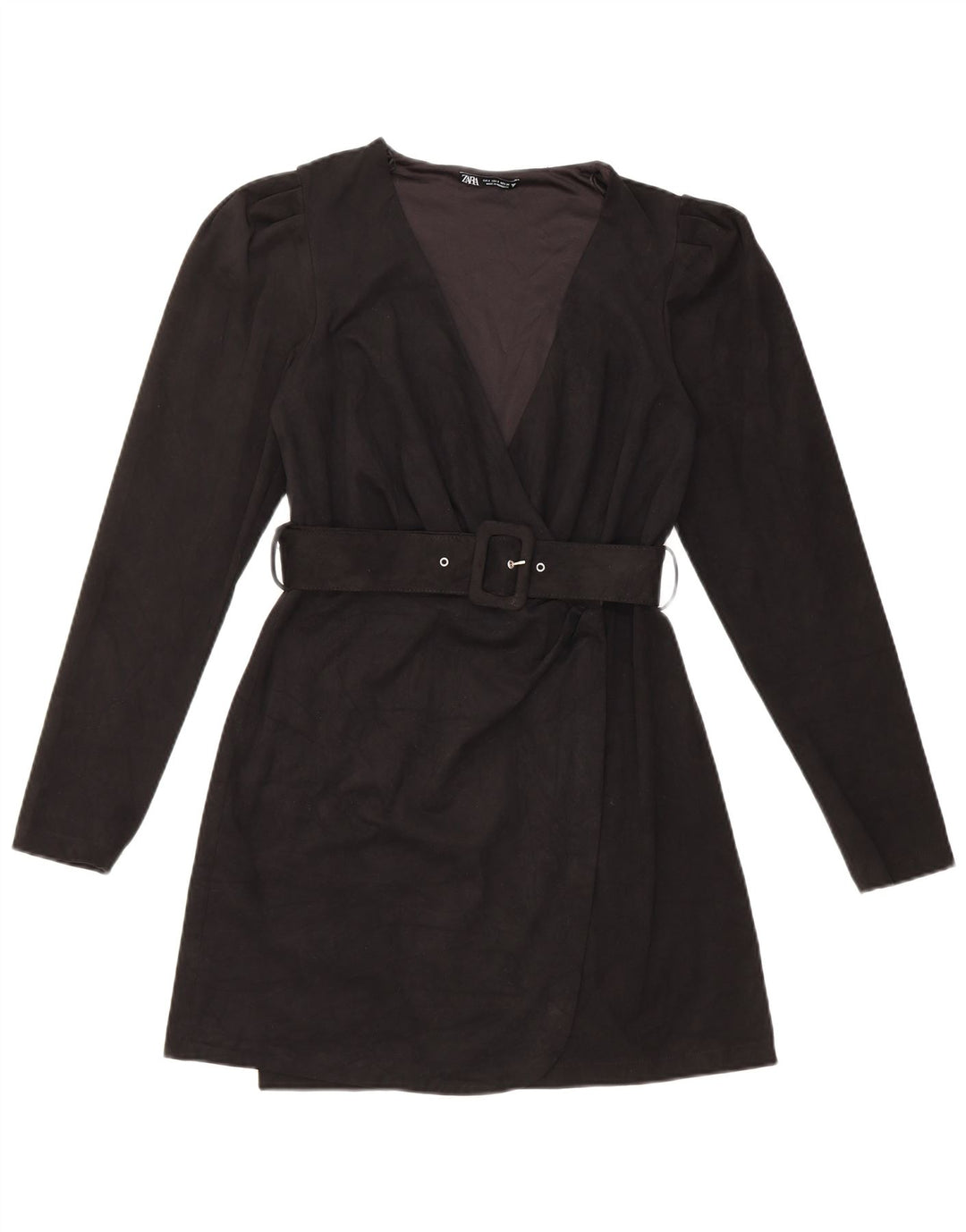 Zara Damen Langarm-Wickelkleid UK 10 Small Schwarz