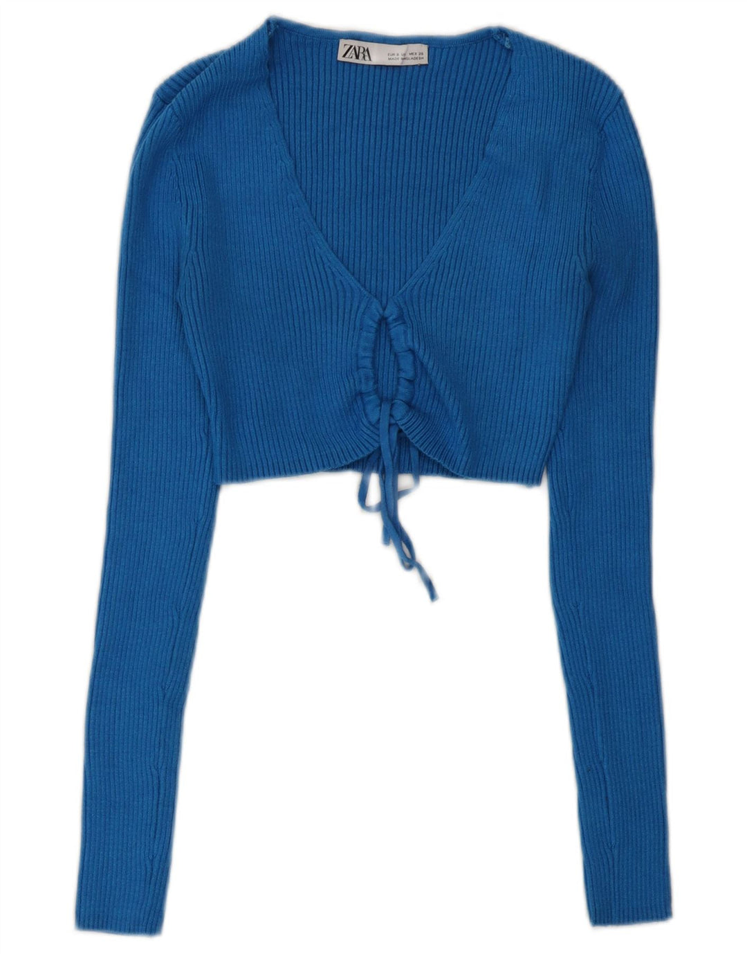 Zara Damen Langarm-Crop-Top UK 10 Small Blaue Viskose