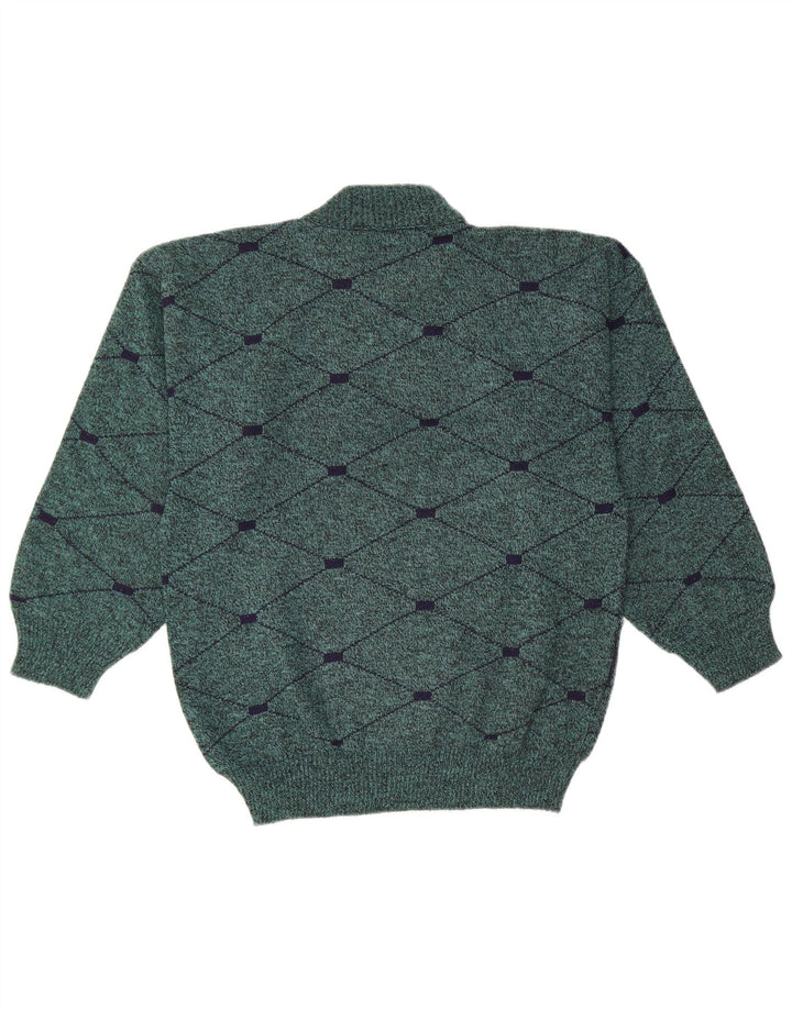 Vintage Herren Rollkragenpullover Pullover Mittelgrün Argyle/Diamond Wool