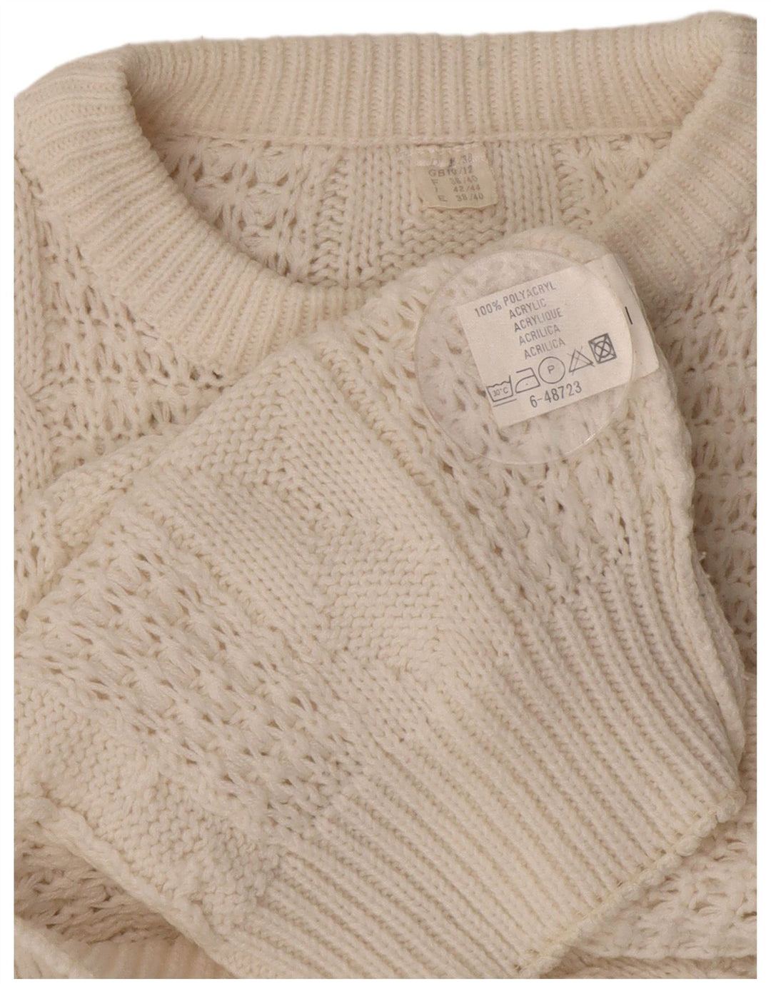 VINTAGE Damen Übergroßer Pullover mit Rundhalsausschnitt UK 10/12 Mittelweiß