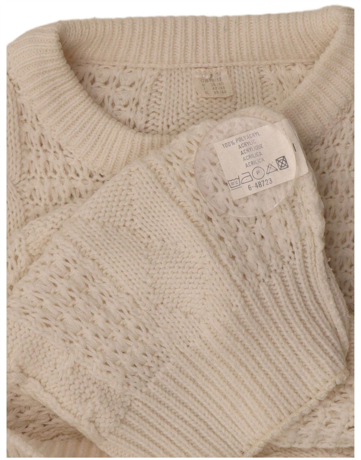 VINTAGE Damen Übergroßer Pullover mit Rundhalsausschnitt UK 10/12 Mittelweiß