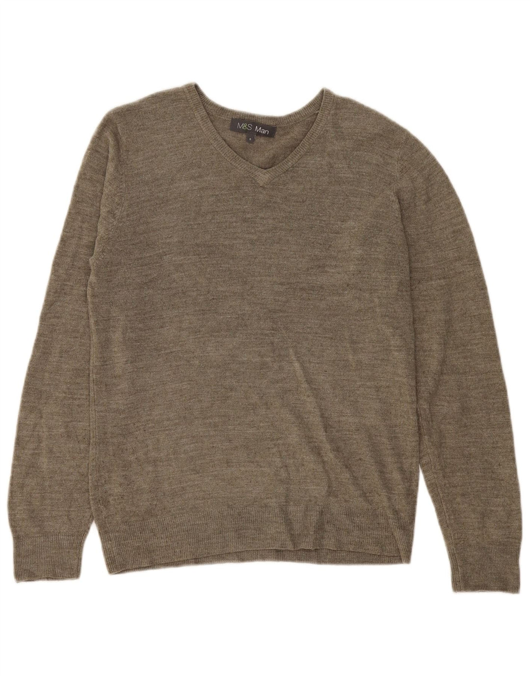 Marks & Spencer Herren-Pullover mit V-Ausschnitt, klein, Khaki, geflecktes Acryl