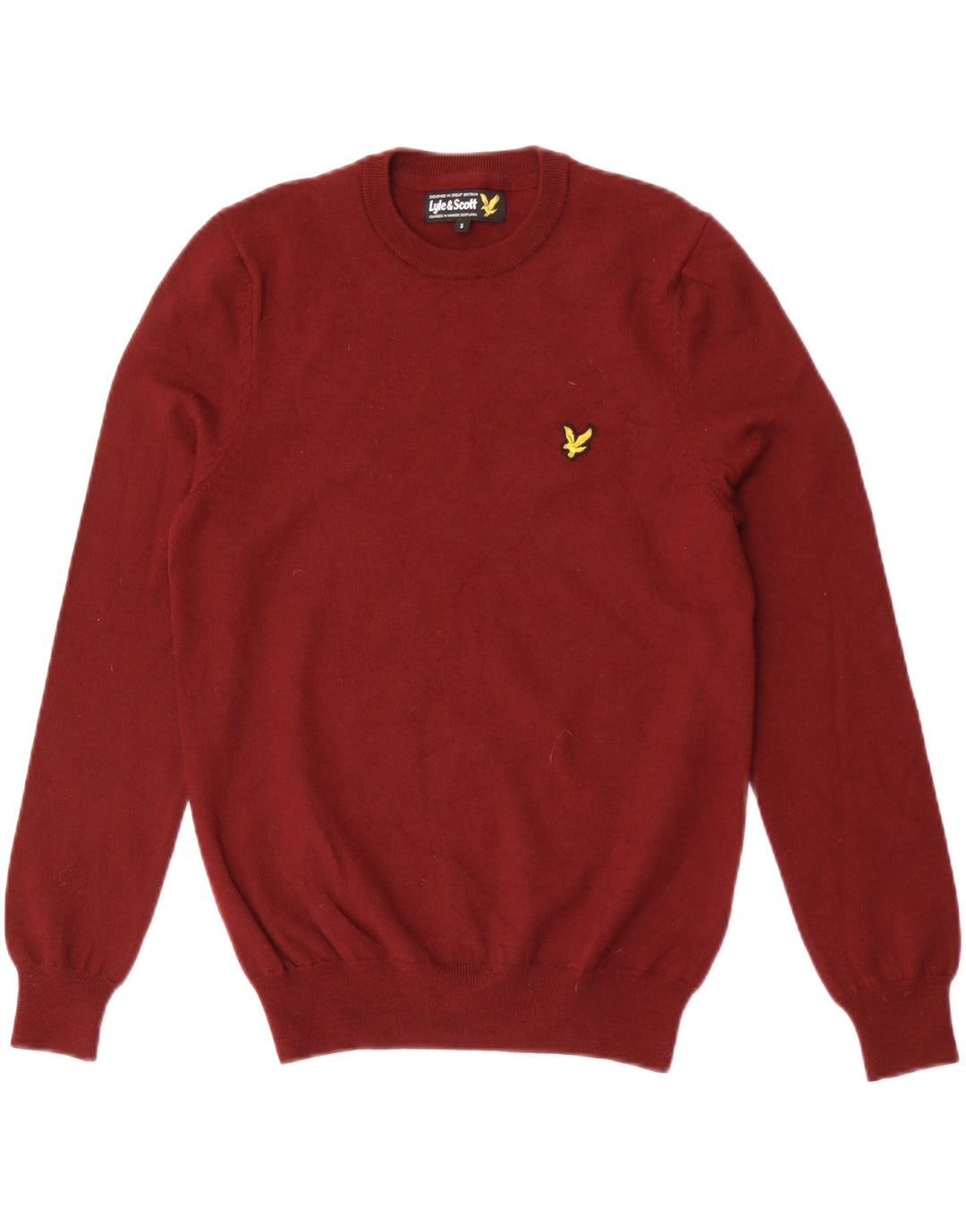 Lyle & Scott Herren-Pullover mit Rundhalsausschnitt, Größe S, kastanienbraune Merinowolle