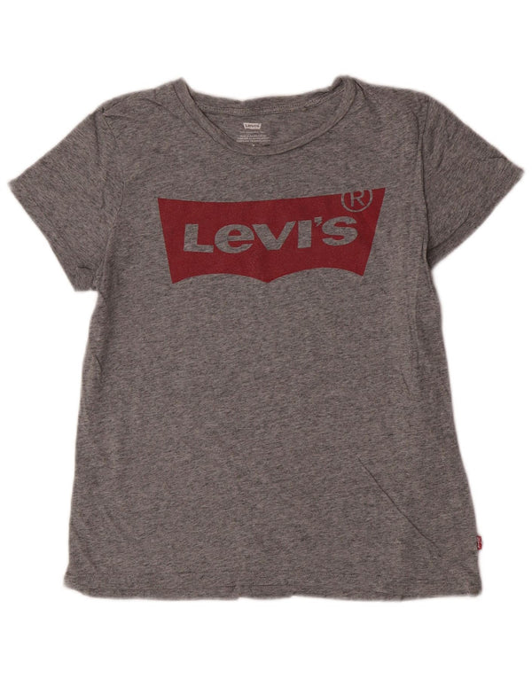 Levi's Womens Graphic T-Shirt Top UK 14 Mittelgrau gefleckte Baumwolle