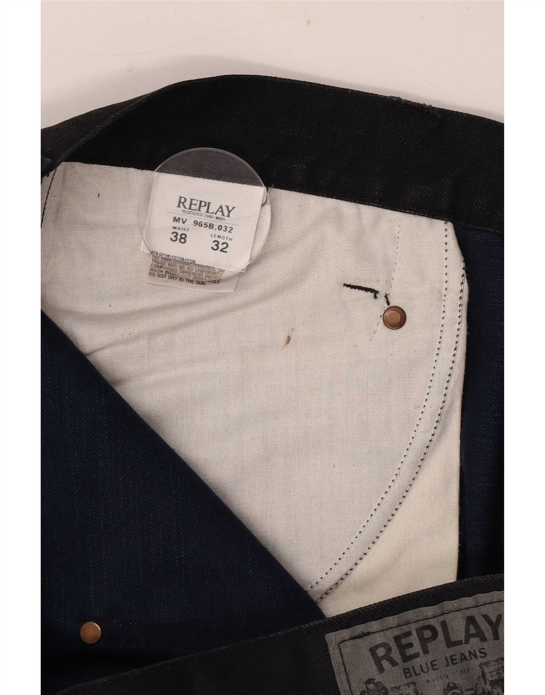 Replay Herren Straight Jeans W38 L32 Schwarze Baumwolle