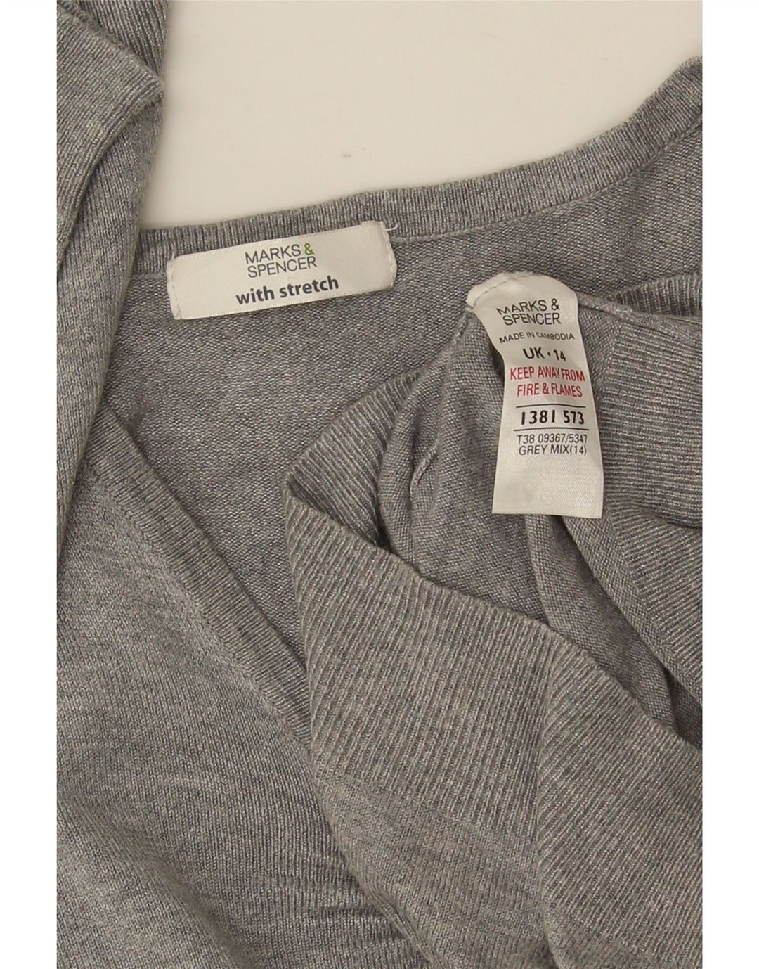 Marks & Spencer Damen-Pullover mit 3/4-Ärmeln und V-Ausschnitt, Größe UK 14, Mittelgrau