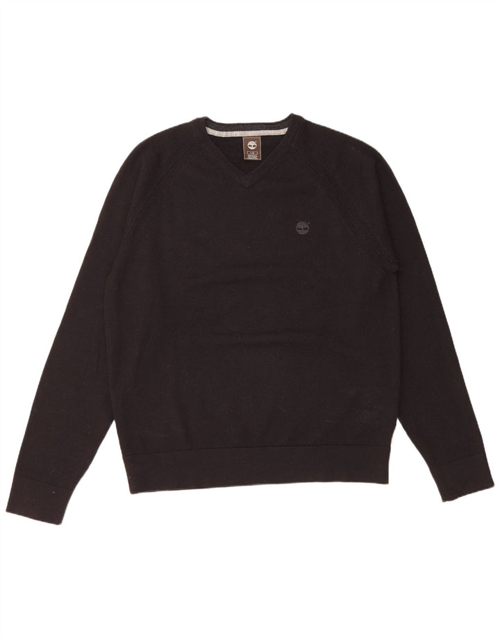 Timberland Herren-Pullover mit normaler Passform, V-Ausschnitt, große schwarze Wolle